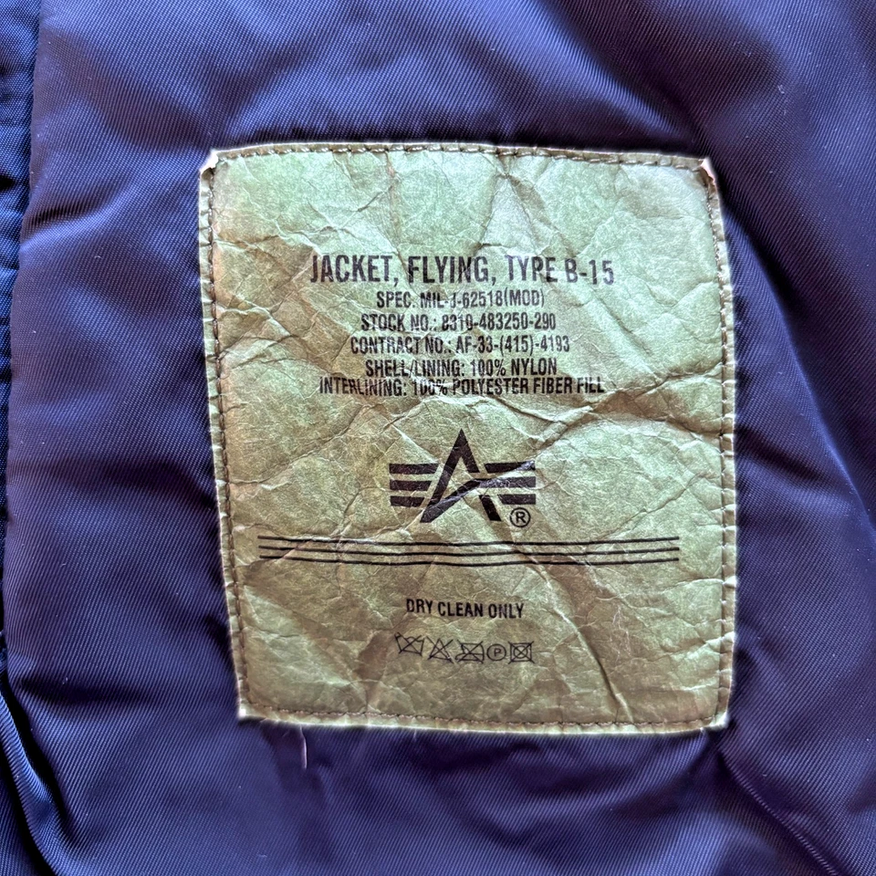 Chaqueta de bombardero de vuelo Alpha Industries B-15 XL Marina USAF aviación piel perdida  Foto 4 de 4