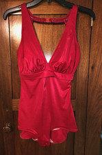 Vintage Sears 1970's Womens One Piece Burgundy Swimsuit Pin Up Size 12/34 D Cup