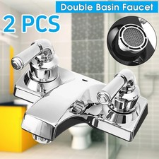 4'' 2PCS Universal Chrome Plastic Bathroom Sink Faucet Lavatory Vanity Mixer Tap