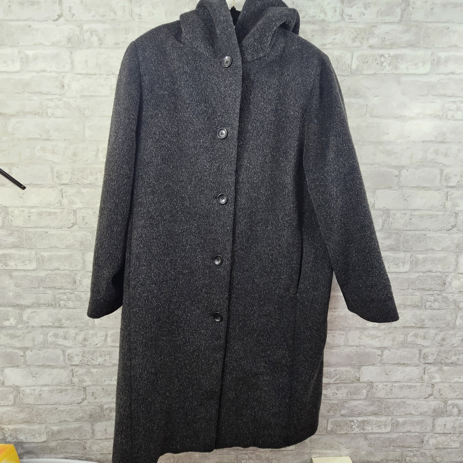 Ann Klein Womans Knee Length Gray Wool /Mohair Coat w/ Pockets Size 14