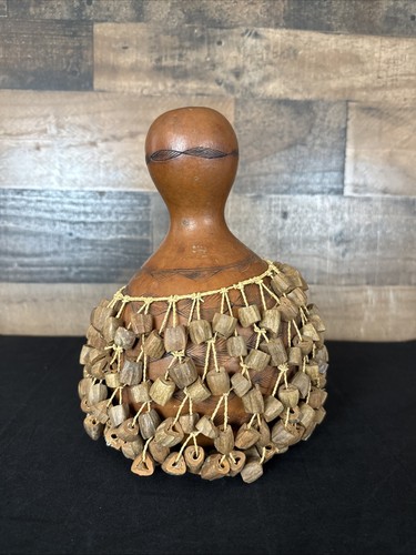 Vintage Gourd Drum Shaker African Shekere Hand Made Percussion Instrument