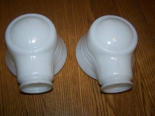 (2) Vtg  Art Deco Milk Glass  Lamp Shade Bathroom Wall Sconce Gooseneck Desk