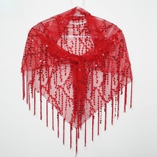 Sequined Tassels Triangle Scarf Sheer Mesh Shawl for Dance Performance Costage