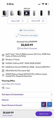 Alienware Area-51 Tower Ultra 9 285K RTX 5090 64GB 4TB SSD Win11