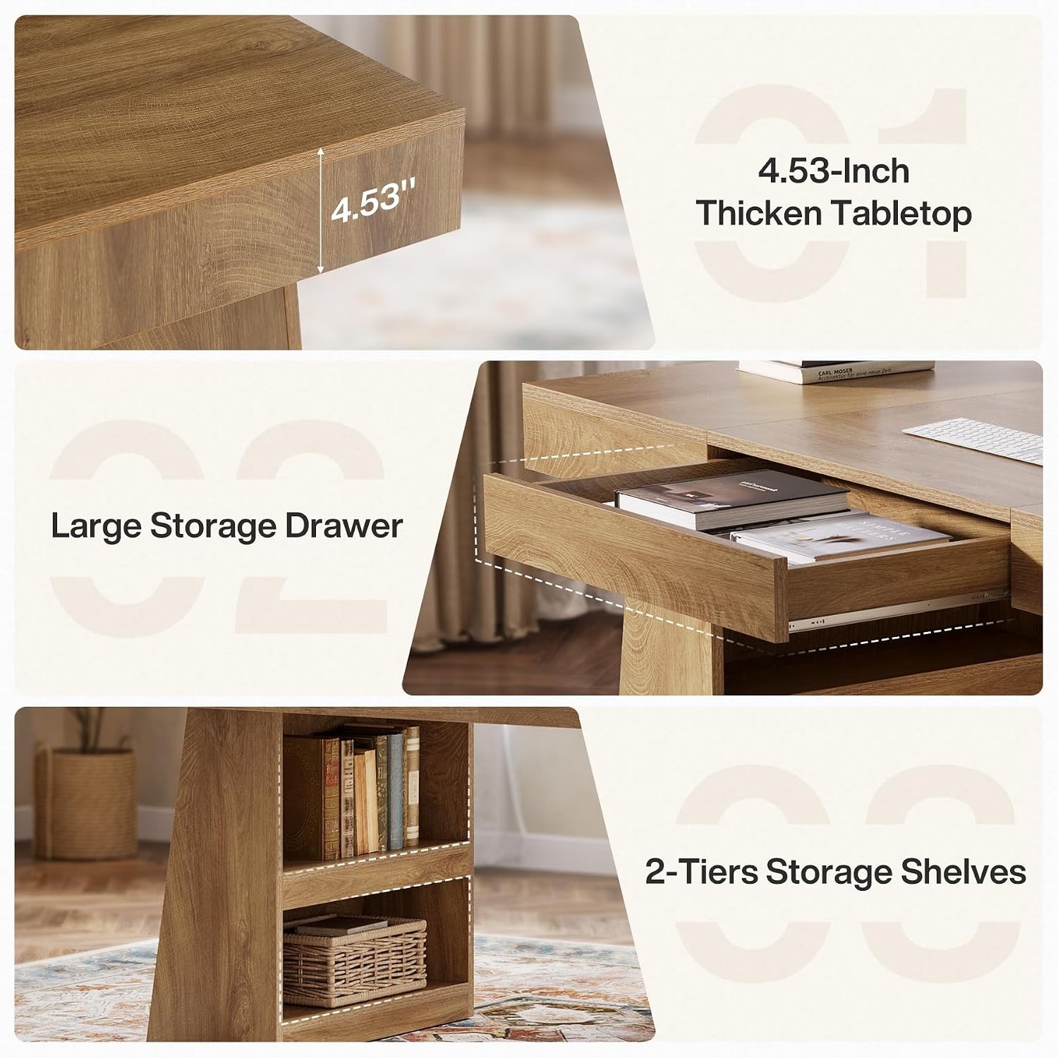 55-Inch Executive Desk with Drawer,Large Office Computer Desk with Storage Shelf alternate view 4