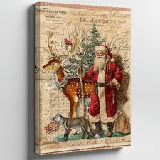 Nostalgic Christmas Scene Featuring A Jolly Figure In A Classic Red Wall Art