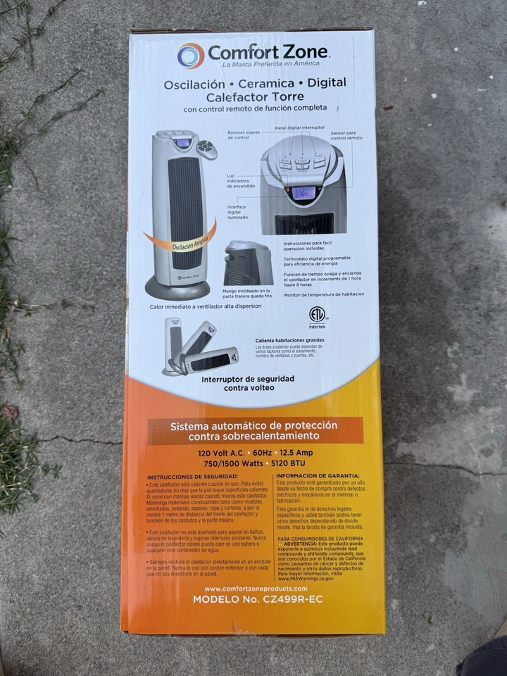 Calentador de espacio de torre digital oscilante Comfort Zone con control remoto Foto 4 de 4