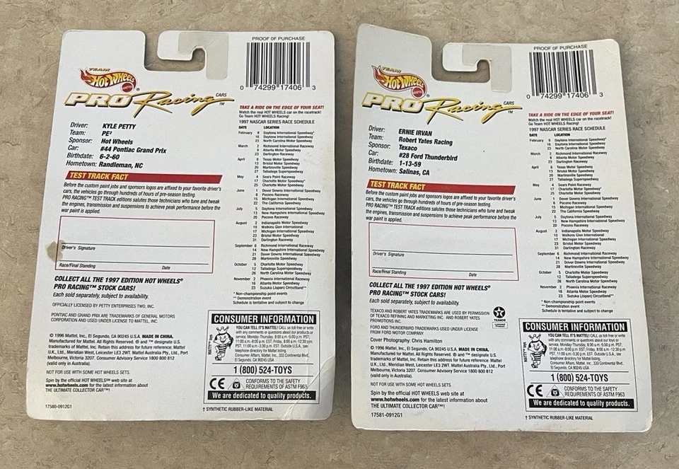 Team Hot Wheels Pro Racing 1ª Edición Ernie Irvan Kyle Petty 1997 1/64 Lote de 2 Foto 2 de 4