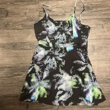 American Eagle Womens' Size Large Black Tropical Palm Sleeveless Mini Dress