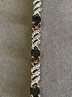Beautiful Sterling Silver Gold Tone Blue & White Gem Tennis Bracelet
