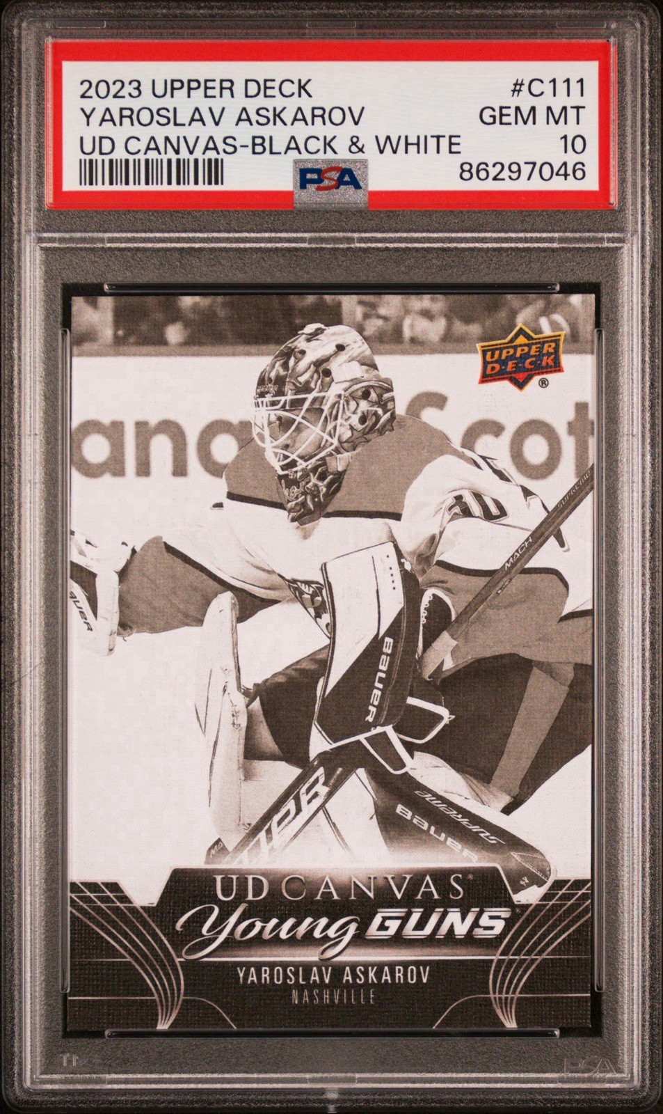 2023-24 Upper Deck Young Guns Canvas Black & White #C111 Yaroslav Askarov PSA 10