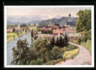 Artist postcard Richard Wagner: Wolfratshausen, view of the Loisach and the Bavarian 
