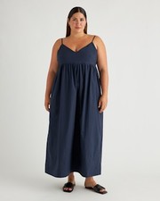 Quince Women 100% Organic Cotton Sleeveless Maxi Dress Navy XS