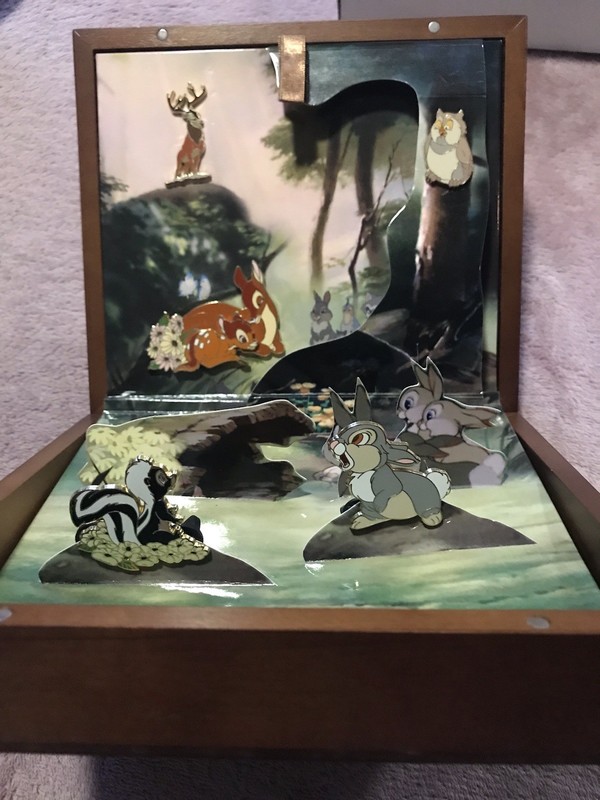 Disney Happiest Celebration Bambi Thumper Flower Stag Boxed Diorama Pin Set RARE