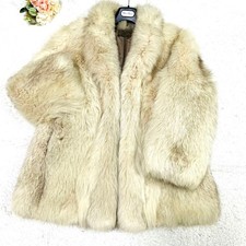 Blue Fox Real Fur Coat White Size L - Thick  Voluminous