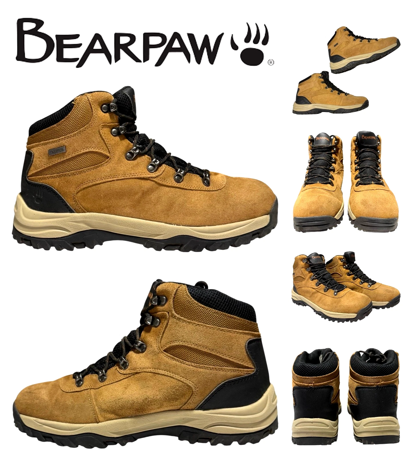 BEARPAW Switchback Mid Waterproof Hiking Boots Mens Size 13 Brown Suede Leather