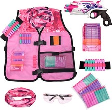 Girls Pink Tactical Vest Set with Gun for Nerf Rebelle N-Strike Elite Series