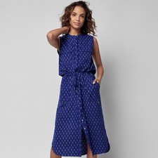 Faherty Dress Women’s L Saylor Midnight Ikat Tie Waist Coastal Preppy Cotton