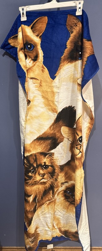Vintage Cat Beach Towel, Kaufman Veloured Cotton NEW  30” X 58”