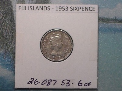 FIJI ISLANDS - 1953 SIXPENCE - COLONIAL ERA - PREDECIMAL COIN. Copper/nickel.