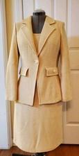 ST.JOHN Beige Metallic Gold Shimmer Santana Knit Jacket Dress Size 10