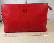 Carolina Herrera Small Red Make Up Bag Solid PVC Gold Plated Hardware