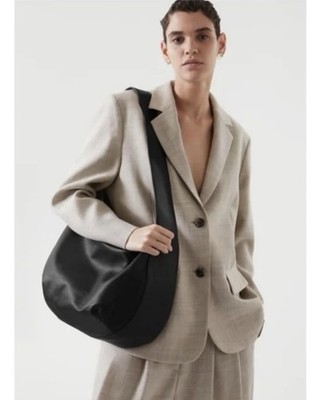 COS Bag Authentic Curved Grain Leather Tote Shoulder Bag Black