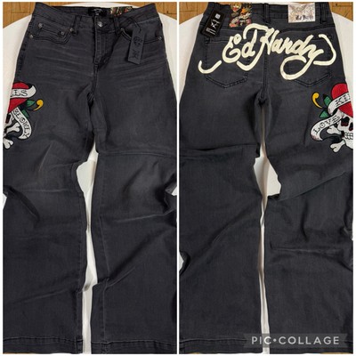 Ed Hardy ジーンズ デニム　y2k Ed Hardy Denim Jeans Embroidered NYC Skull Eagle Y2K Patch Mens Sz