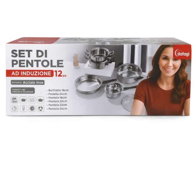 Set Pentole 12 Pezzi Acciaio Inox  Induzione Coperchi Valvola SecuritySteam - Immagine 3 di 3