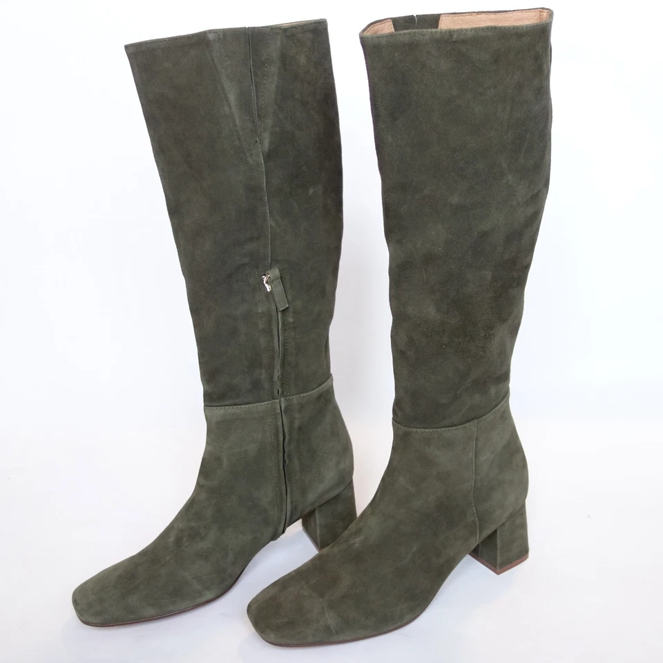 Nuevas BOTAS J JILL Evelyn Altas Caqui Cuero Gamuza Genuino Puntera Cuadrada Mujer 9 Foto 2 de 4