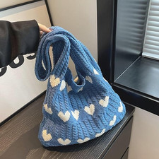 Boho Heart Crochet Tote Bag - Aesthetic Knitted Shoulder Bag (Multiple Colors)