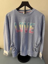 Secret Treasures Girls LOVE Pullover Sweatshirt M Blue Lace-Up Long Sleeve