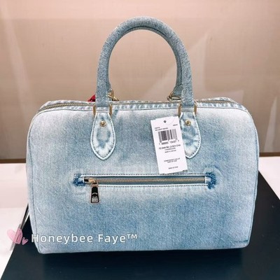 NWT Coach CDY75 Rowan Large Satchel Bag In Loved Denim With Charms