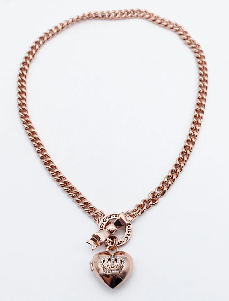 Collar de palanca medallón vintage JUICY COUTURE tono oro rosa esmalte corazón Foto 3 de 4