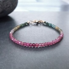 Dainty A++ Multi Tourmaline Faceted Round Gemstone Beads Women Bracelets 6-8''