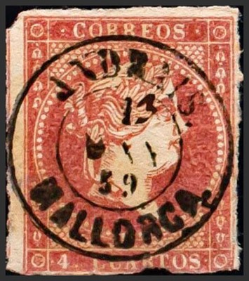 Balearic Islands. Philately. Used 48. 1855. 4 Cents Red. Cancellation Andrais