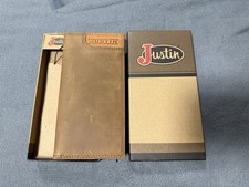  3 JUSTIN RODEO LEATHER WALLET TWO TONE CHESTNUT WITH EMBOSSED JUSTIN LOGO RFID