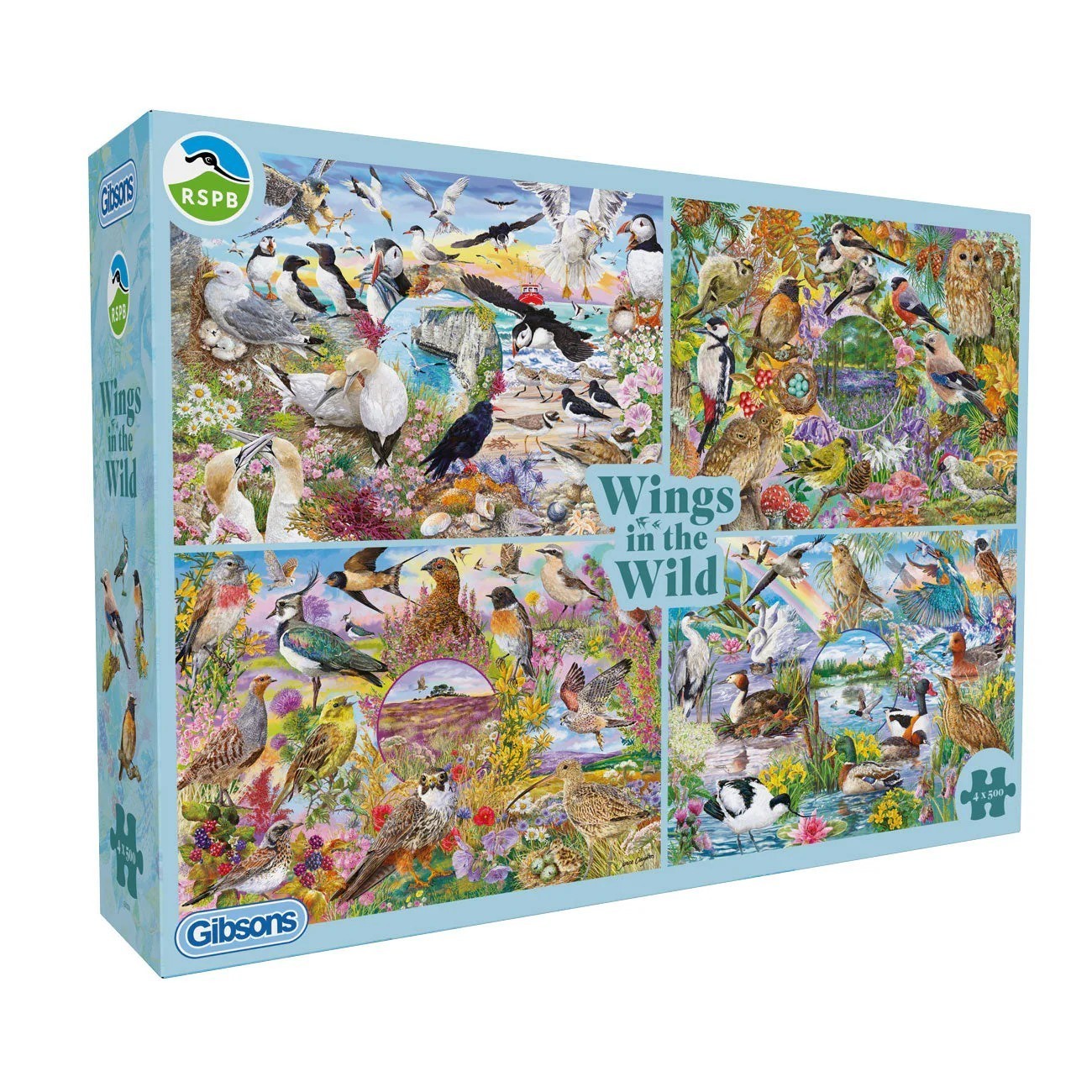Gibsons RSPB Wings in the Wild 4 x 500 Piece Jigsaw Puzzles, Birds G5074