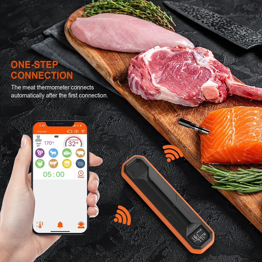 Wireless Meat Thermometer 500Ft Remote Range Food Digital Cooking BBQ Oven Grill