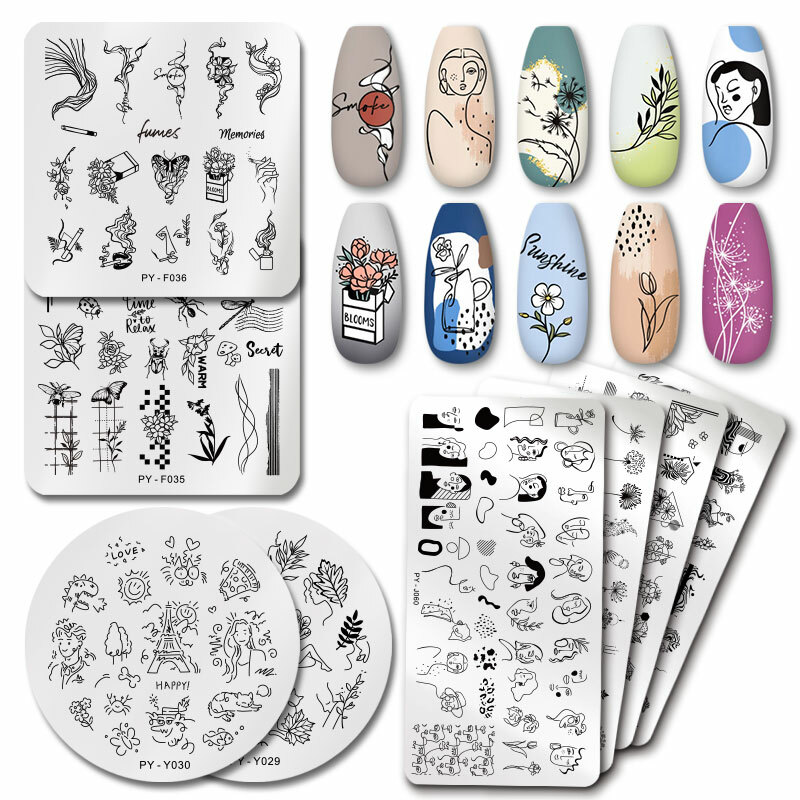 Flower Nail Stamping Plates Line Nail Art Plate Stamp Template Marble Leaf Image