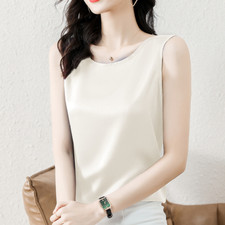 Women Satin Faux Silk Vest Tank Tops Sleeveless Shirts Basic Cami Waistcoat