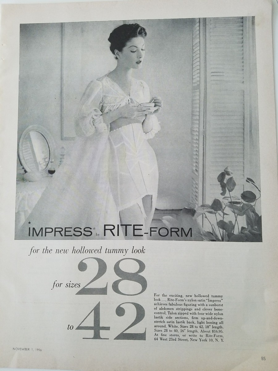 1956 women's impress rite- form girdle garters lingerie Hollow tummy look  ad | eBay