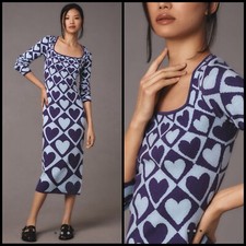 $238 Farm Rio x Anthropologie Geo Heart Long-Sleeve Midi Knit Dress Size SMALL