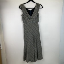 Marc Jacobs Plaid Fit & Flare Dress Size 2 Cotton Wool Gray Blue Plaid V Neck