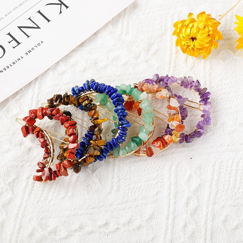 Natural Quartz Moon Bobby Pin Crystal Gravel Braided Clip Hair Accessory  Healing
