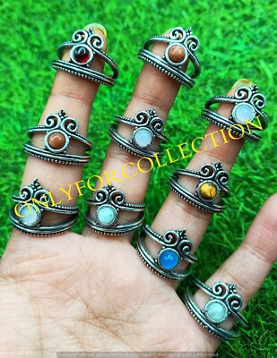 Tiger Eye & Mix Gemstone 925 Sterling Silver Plated Handmade Adjustable Rings