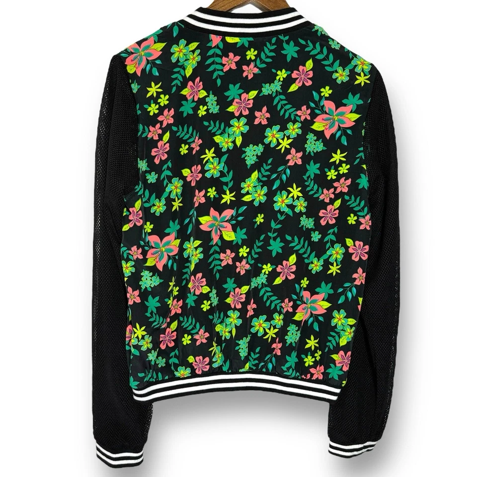 Chaqueta Bongo Grande De Colección Y2K Floral Negra Blanca Bombardero Universitario Nueva Sin Etiquetas Foto 4 de 4