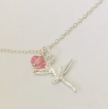 Sterling Silver Ballerina Necklace Birthstone October Swarovski Pink Rose
