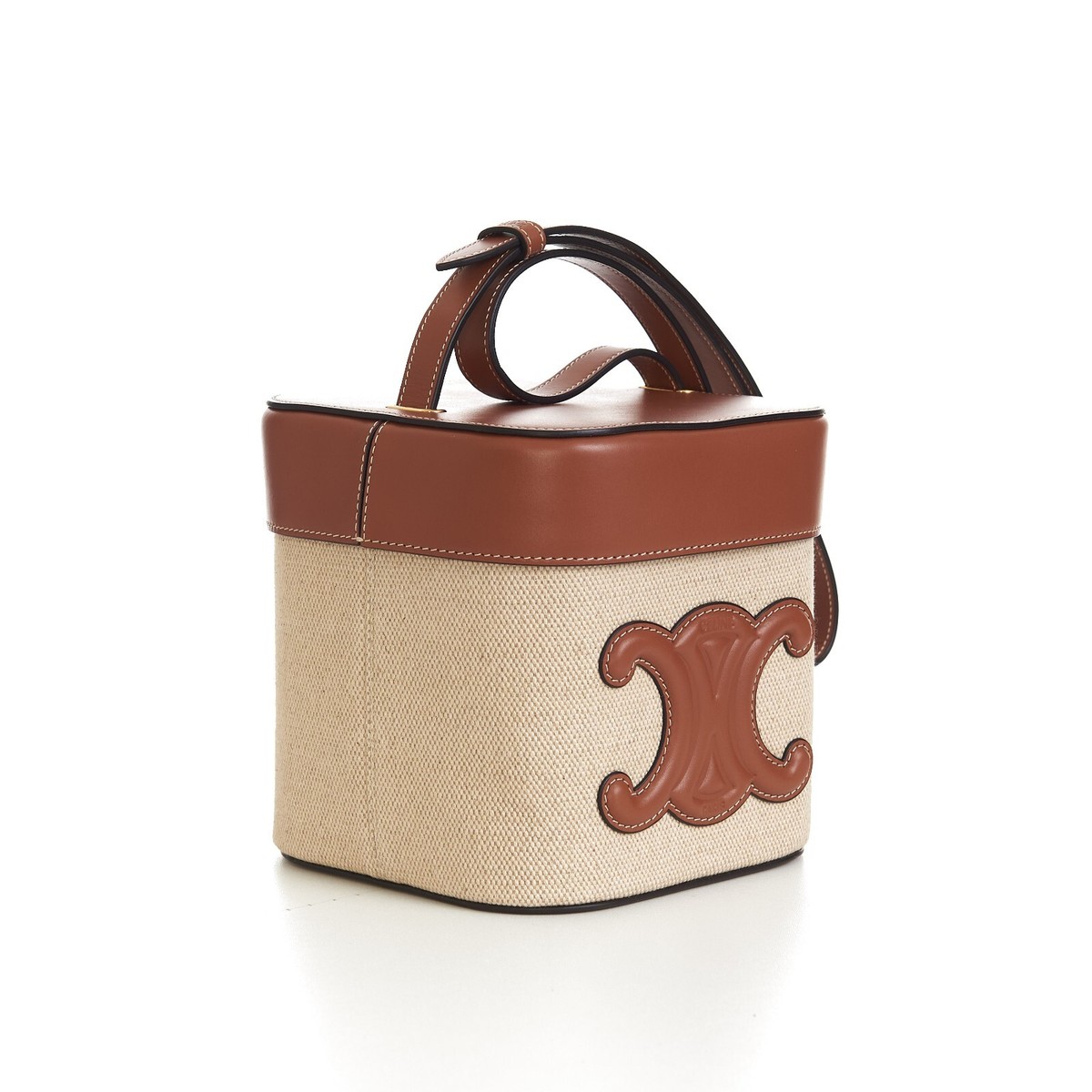 CELINE 1800$ Medium Box Cuir Triomphe In Natural Textile & Tan