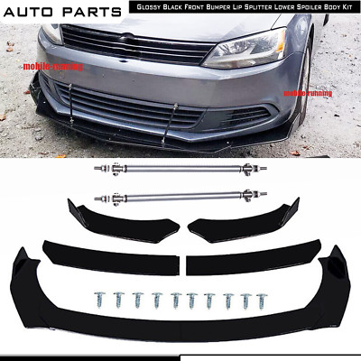 For VW Scirocco R-Line Front Bumper Lip Spoiler Splitter Strut Rod Gloss Black